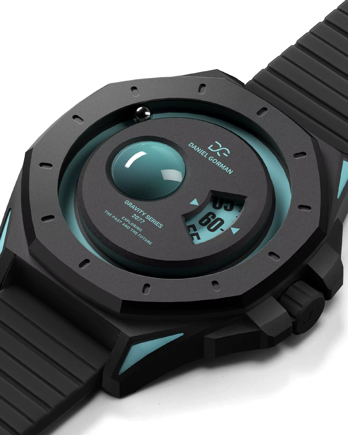 Montre à quartz pour homme Daniel Gorman Gravity Series - Cadran bleu glace Uranus, design science-fiction, montre sport avec bracelet en silicone