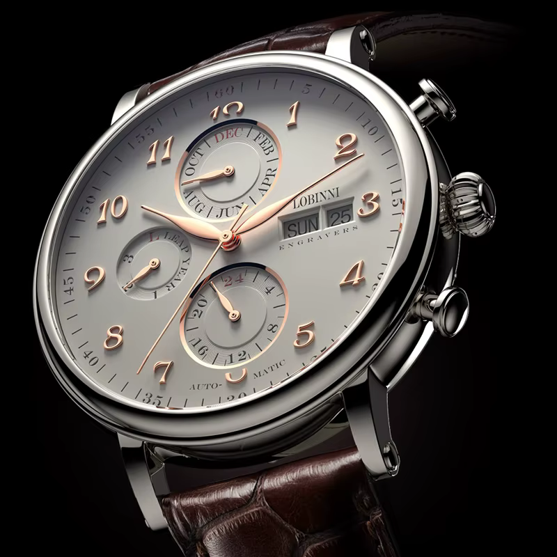 Montres pour hommes suisse LOBINNI marque de luxe calendrier perpétuel multi-fonction mouette automatique mécanique saphir L13019-6