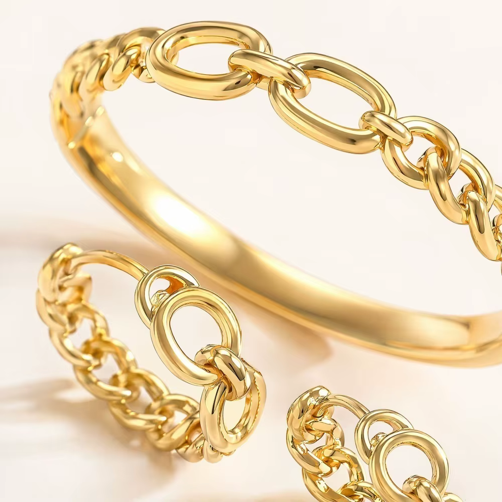 Ensemble de bracelet et bague en alliage plaqué or de luxe pour femmes, bijoux de mode exquis