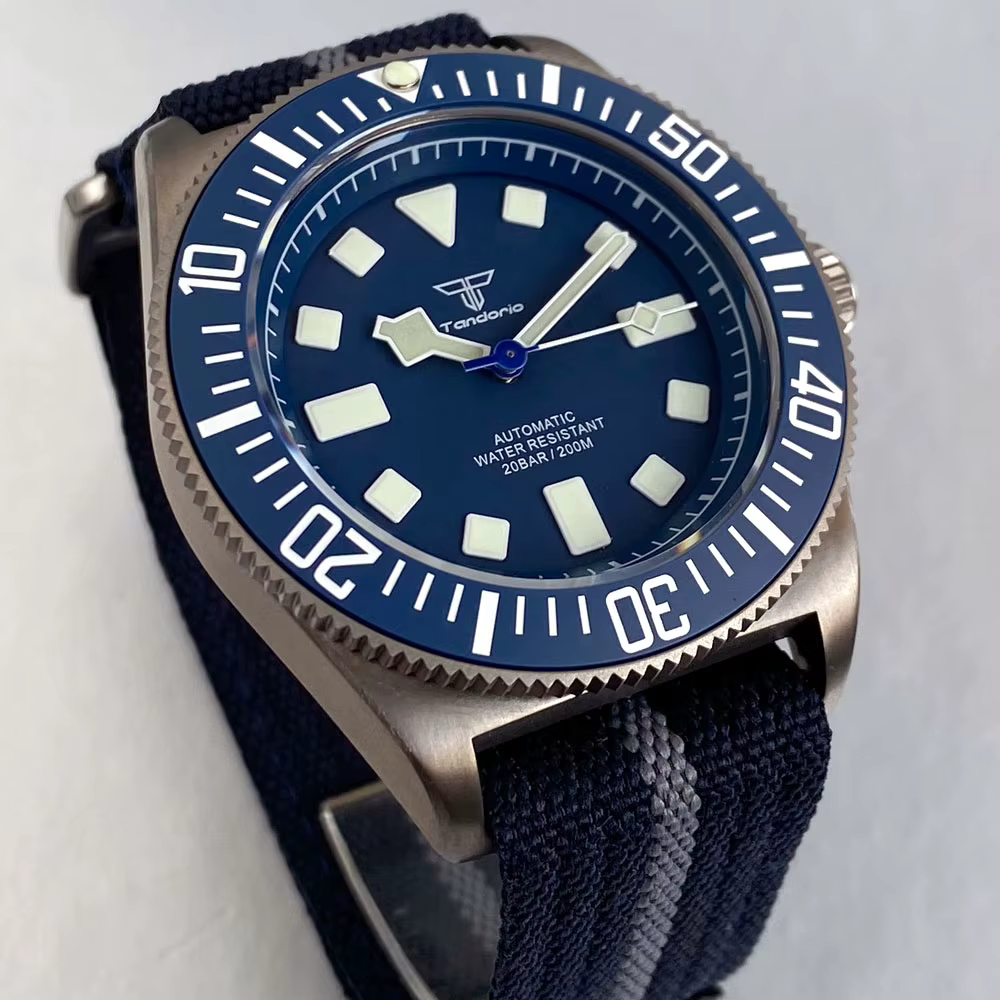 Montre mécanique pour homme Tandorio 42 mm rétro FXD Japan NH35 PT5000 avec boîtier en titane