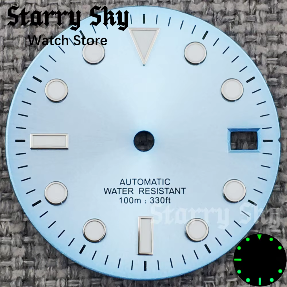 Satrry Sky nouveau cadran de montre de Date Sunburst bleu ciel de 29mm avec lumineux vert adapté aux accessoires