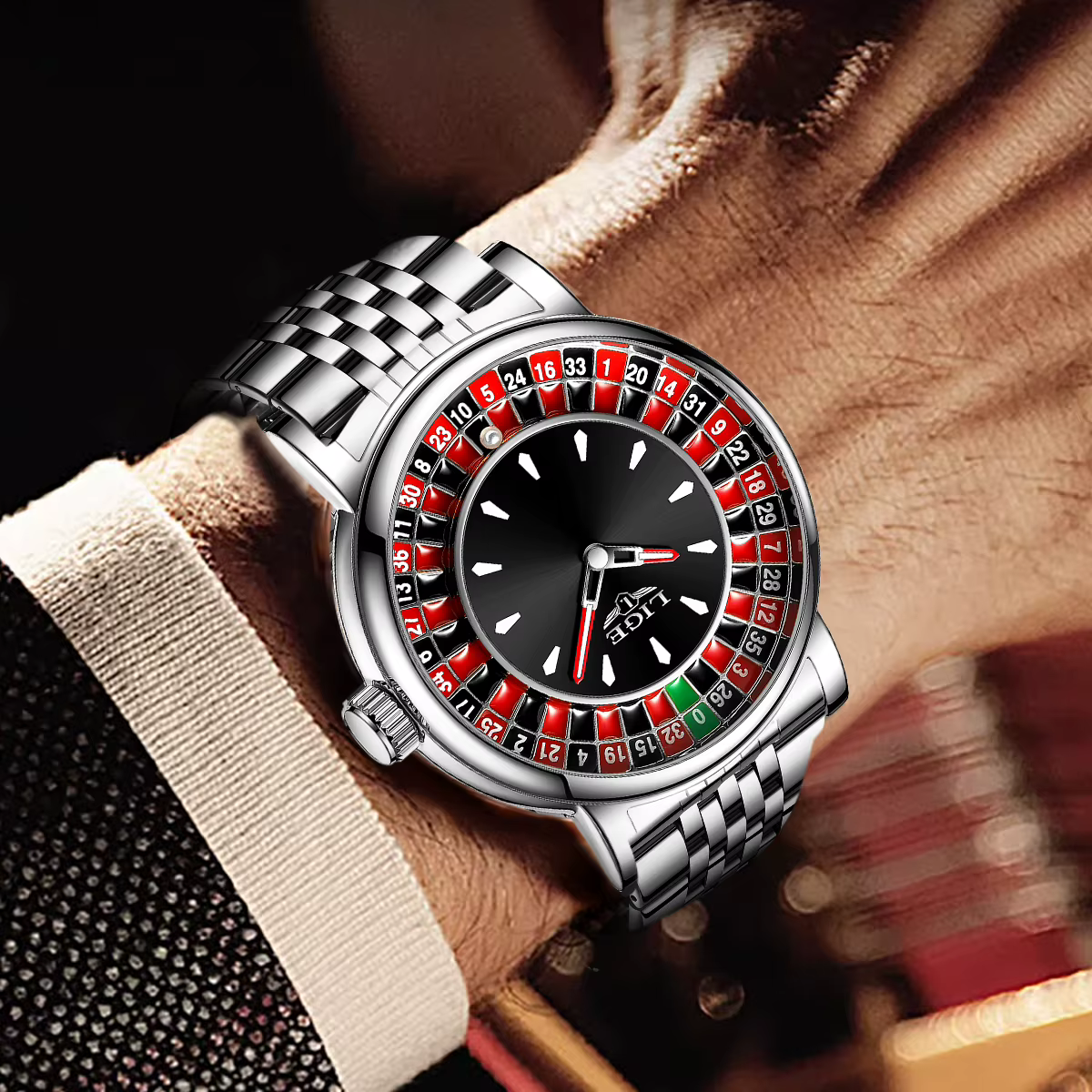 LIGE mode hommes montre cadran rotatif Las Vegas Roulette bureau thème