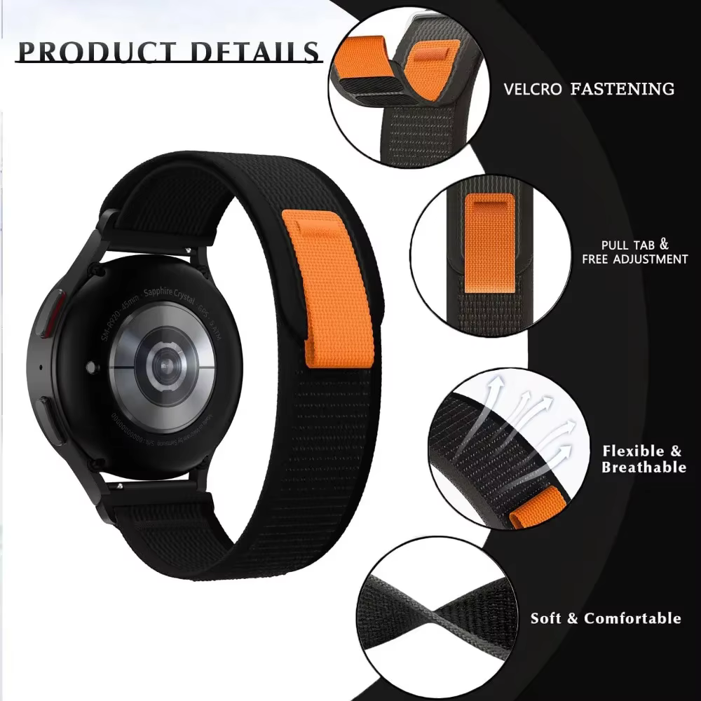 Bracelet en Nylon pour HaiWei Galaxy Watch 7 6 5 4 40mm 44mm classique/Active/Gear S3 Frontier 20mm 22mm bracelet à boucle Sport Amazfit GTS 3 4