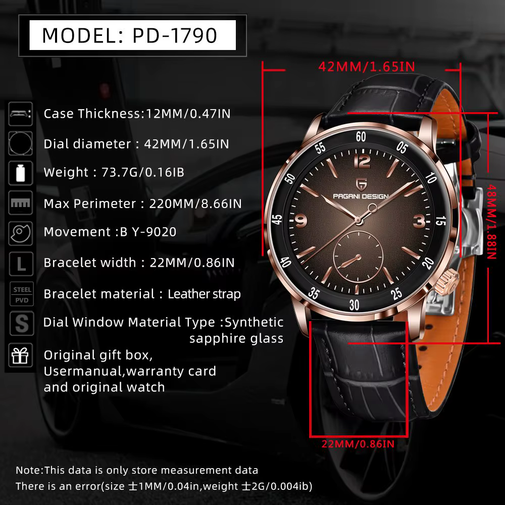 PAGANI DESIGN PD1790 montre mécanique automatique pour hommes 10Bar étanche verre saphir mode loisirs montre-bracelet en cuir pour homme