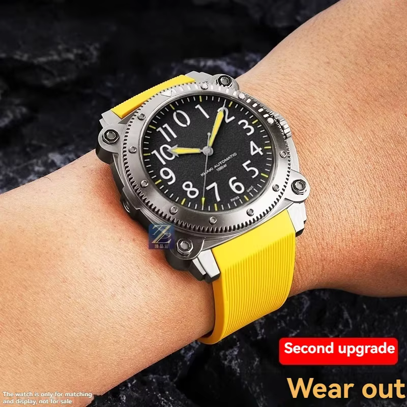 Pour Hamilton kaki plongée profonde H78585333 H78505330 H78535380 bracelet de montre étanche 24mm bracelet en caoutchouc noir jaune bracelet