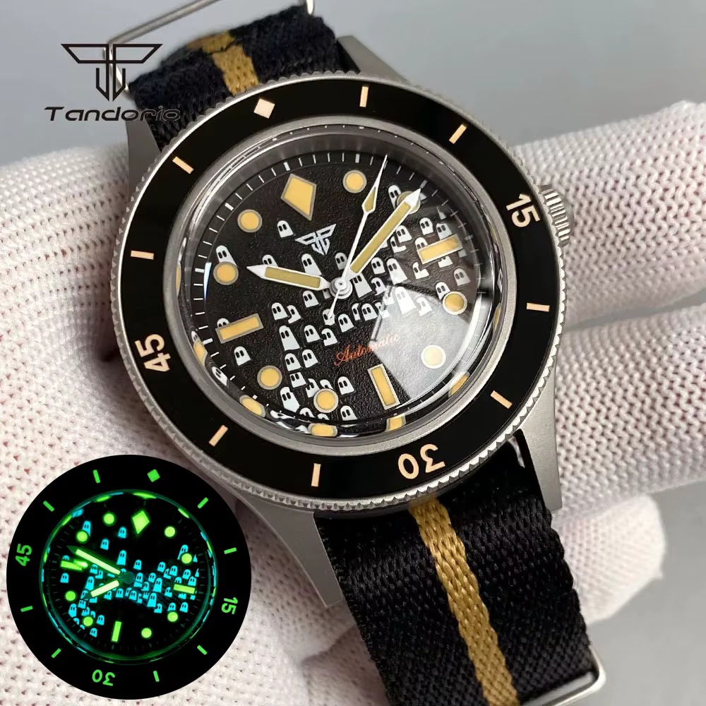 Tandorio 40mm 50 brasses Style dôme saphir montre mécanique pour hommes automatique mis5 8215 Movt 20ATM plongeur vert lumineux