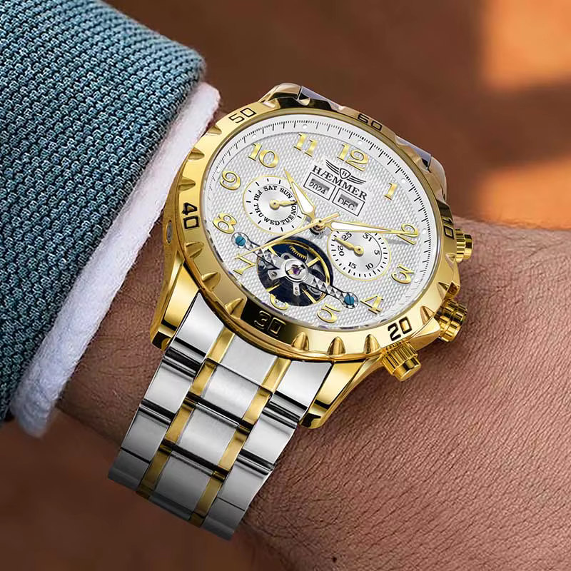HAEMTextiles-Montre mécanique multifonction entièrement automatique pour homme