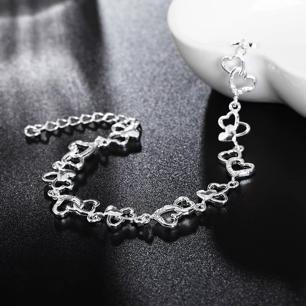 Bracelet en argent Sterling 925 pour femmes, chaîne en forme de cœur, fleur, à la mode, pour fête de mariage, joli bijou pour dame