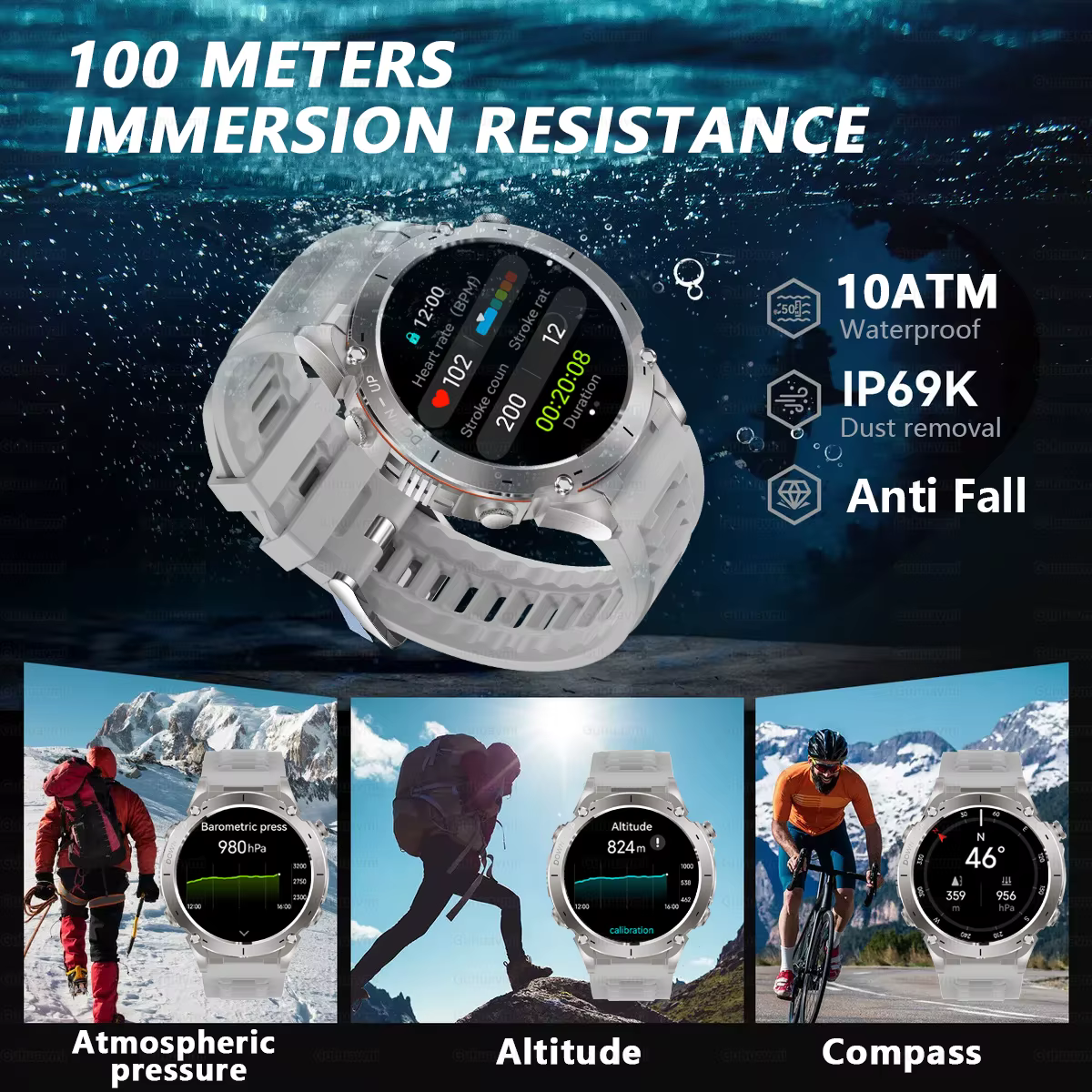 2025 GUHUAVMI Y-101 GPS sport montre intelligente 10ATM étanche intégré double bande GNSS boussole altimètre qualité militaire Smartwatchs