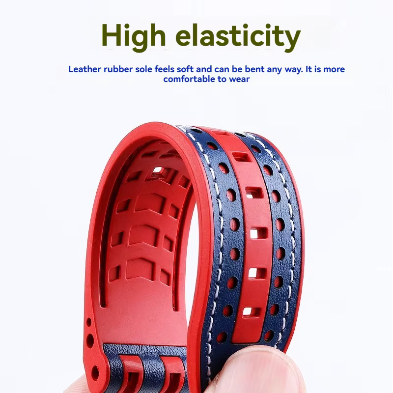 Bracelet de montre en cuir de vache et caoutchouc pour hommes