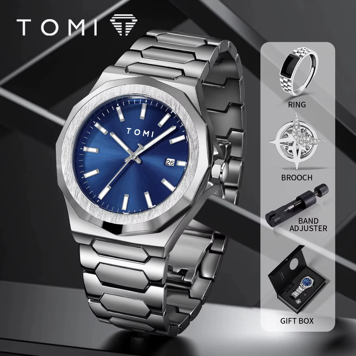TOMI montre pour hommes d'affaires de luxe coffret cadeau boîtier en or Rose de haute qualité