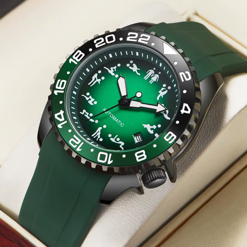 Montre mécanique à cadran bleu unique