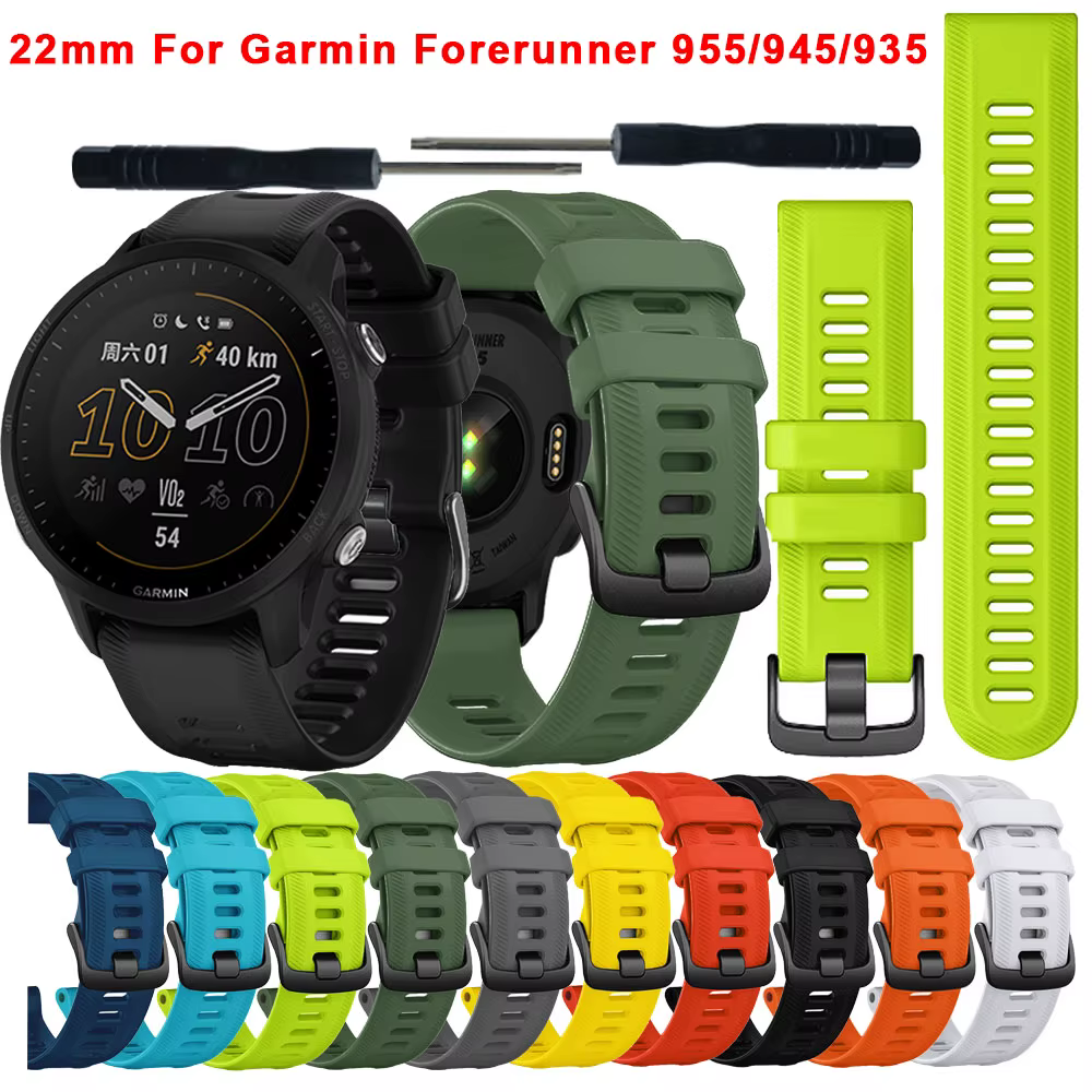 Bracelets de montre officiels pour Garmin Forerunner 955 22mm Bracelet en Silicone