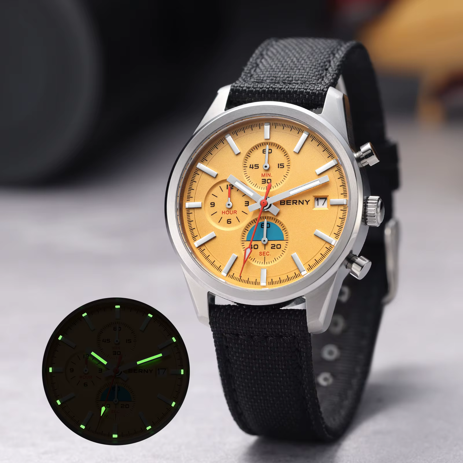 BERNY – montre chronographe à Quartz pour hommes