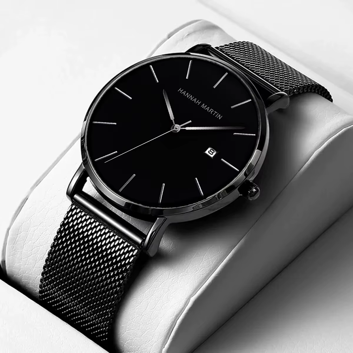 Classique Bauhaus Design hommes montre bleu foncé japon Quartz étanche en acier inoxydable mode affaires calendrier Ultra mince montres