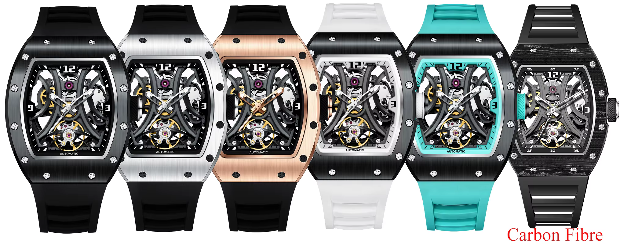 Nouvelle Montre Automatique Style Tonneau Cadran Silicone Bracelet Étanche Sport Mécanique Acier Inoxydable 2026