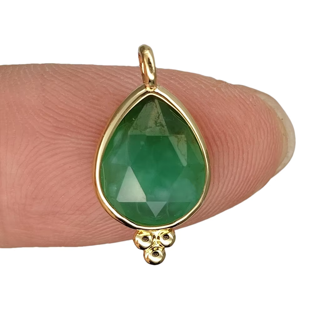 10 pièces 9x11mm naturel facettes vert Chrysoprase pendentif à breloque lunette pour bijoux