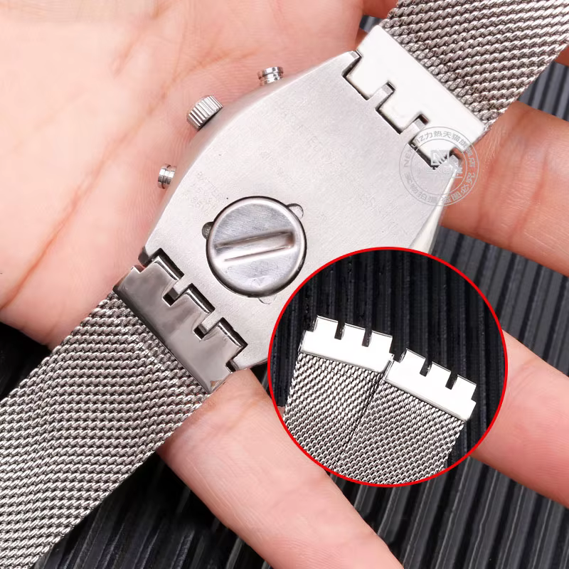Pour Swatch bracelet en acier de précision IRONY YGS749 hommes femmes bouche Concave chaîne de montre en métal Milan