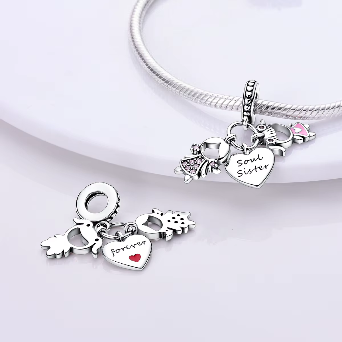 Breloques en argent sterling 925, émail rose, cœur d'ange en zircon cubique, perles pendantes pour bracelets et colliers, bijoux DIY pour femmes, cadeau