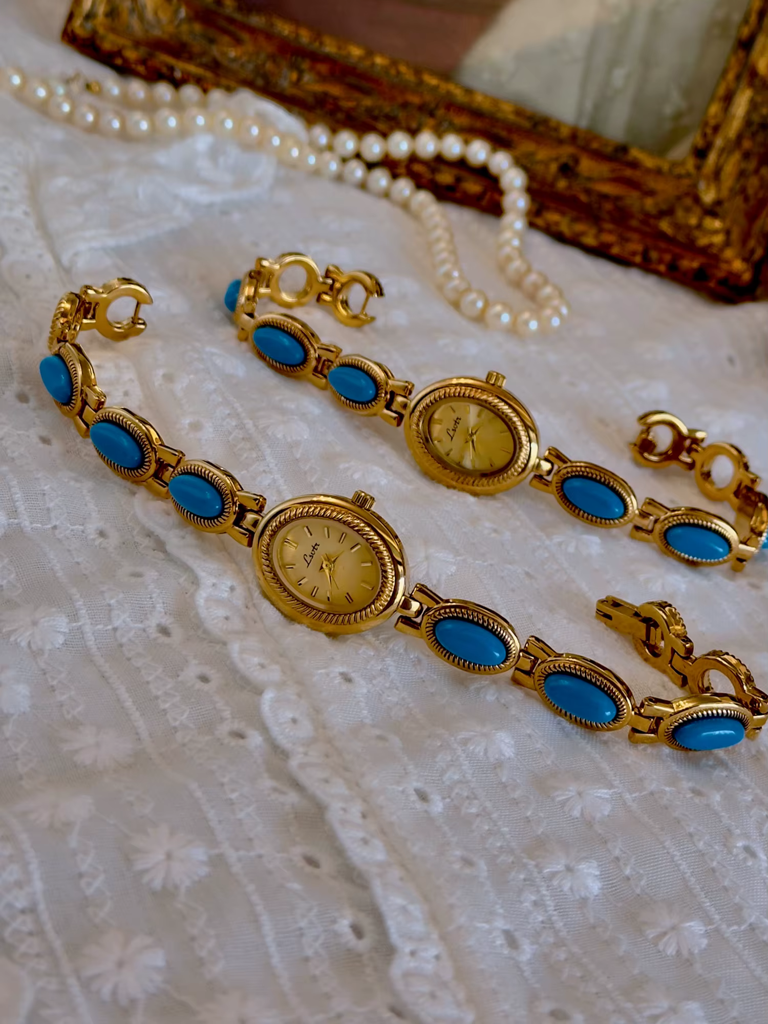 1 montre française élégante et tendance pour femme avec bracelet incrusté de pierres précieuses turquoise artificielles