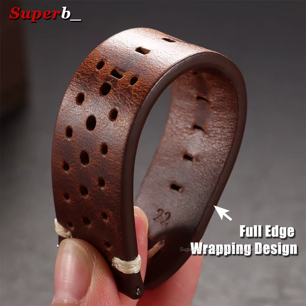 Bracelet de montre en cuir huilé marron vintage à dégagement rapide 20mm 22mm