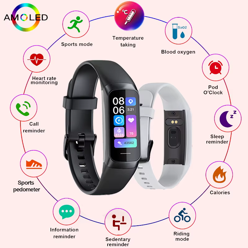 LIGE 1.1 pouces Amoled moniteur de fréquence cardiaque Bracelet intelligent