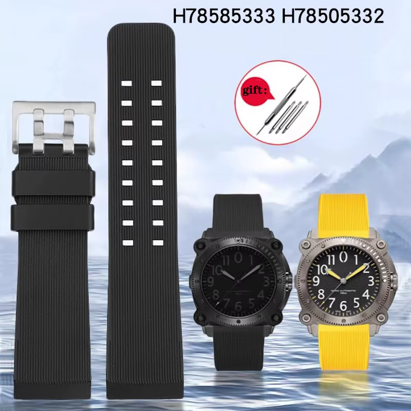 Bracelet de montre en caoutchouc pour Hamilton kaki plongée profonde H78585333 H78505330 H78535380 bracelet étanche 24mm noir jaune bracelets de montre