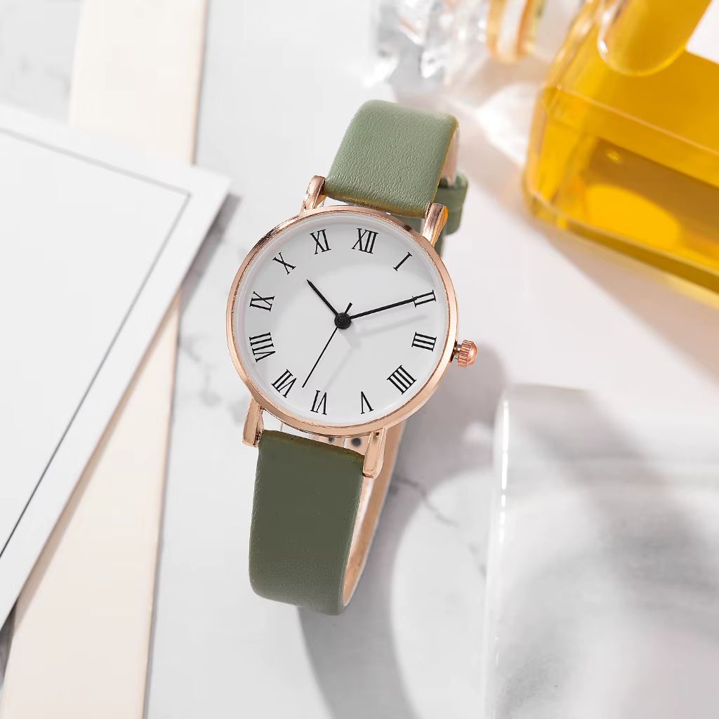 Montre à quartz analogique brillante en cuir PU pour femme
