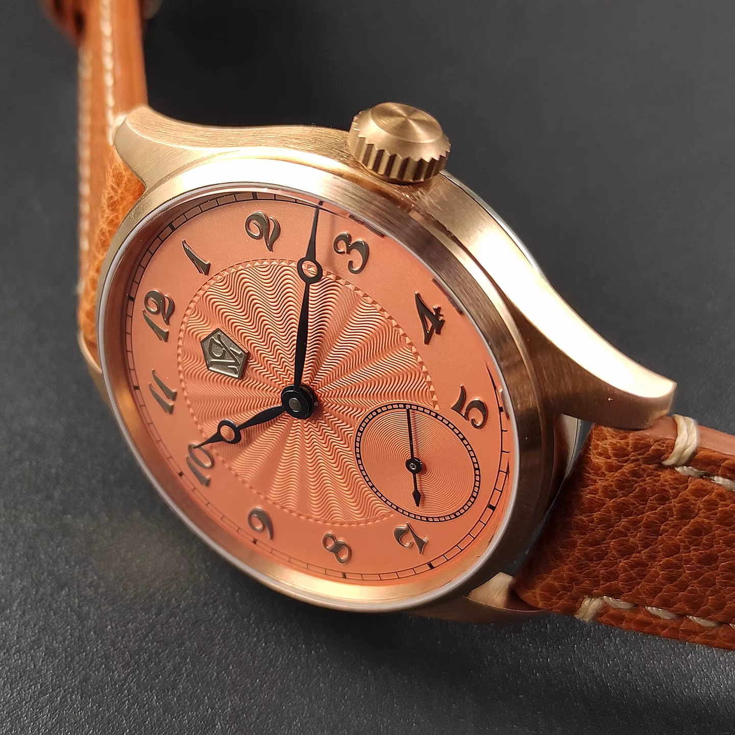 40.5 montre mécanique manuelle pour hommes étain Bronze Guilloché Surface tridimensionnelle argent clou rôti aiguille bleue mouette ST3621