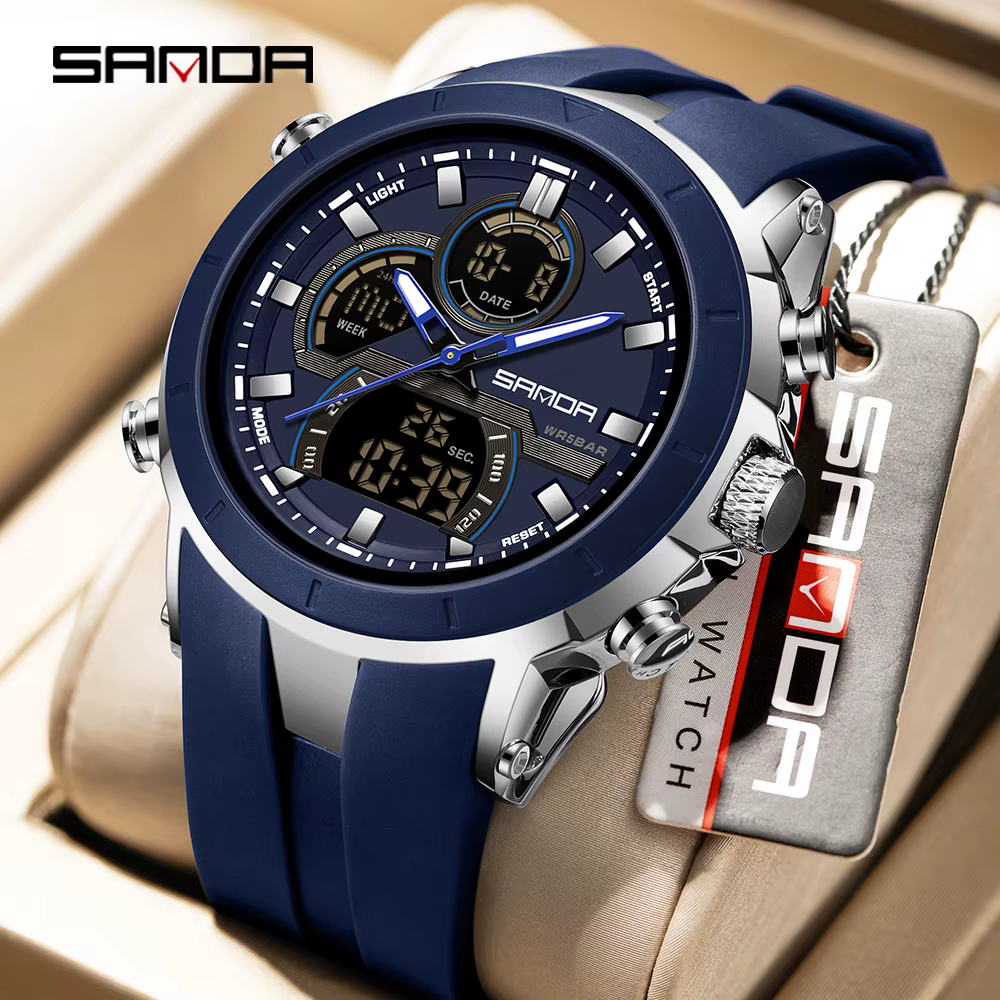 SANDA 6279 montres à Quartz électroniques pour homme double affichage grand cadran calendrier lumineux étanche Sports de plein air montre numérique