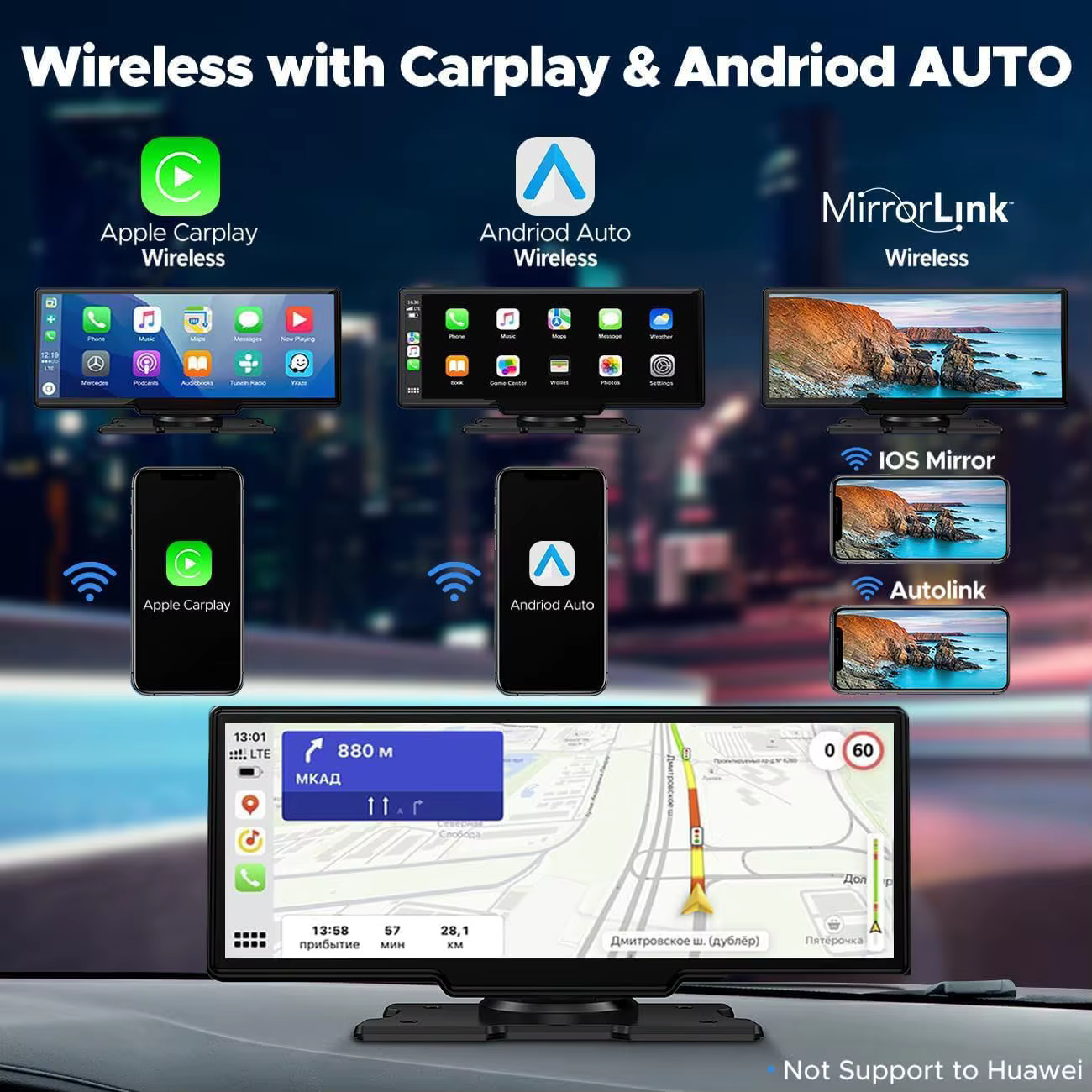 Caméra embarquée 4K 2160P avec Carplay, Android Auto, GPS, WIFI 5G, FM, BT, double objectif, caméra de tableau de bord, caméra de camion, enregistreur de conduite