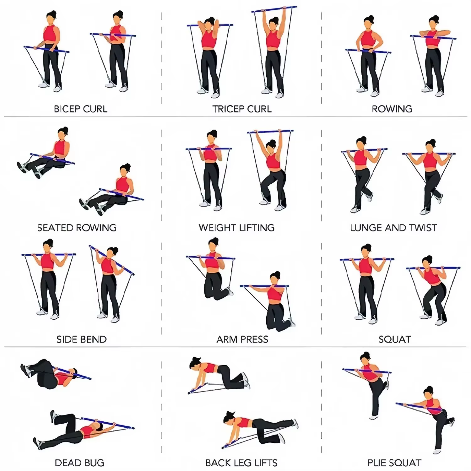 11 pièces Kit d'exercice corporel de barre de Yoga Pilates Portable Kit de barre de résistance de Pilates de gymnastique à domicile pour les entraînements à domicile pour tous les niveaux de Fitness