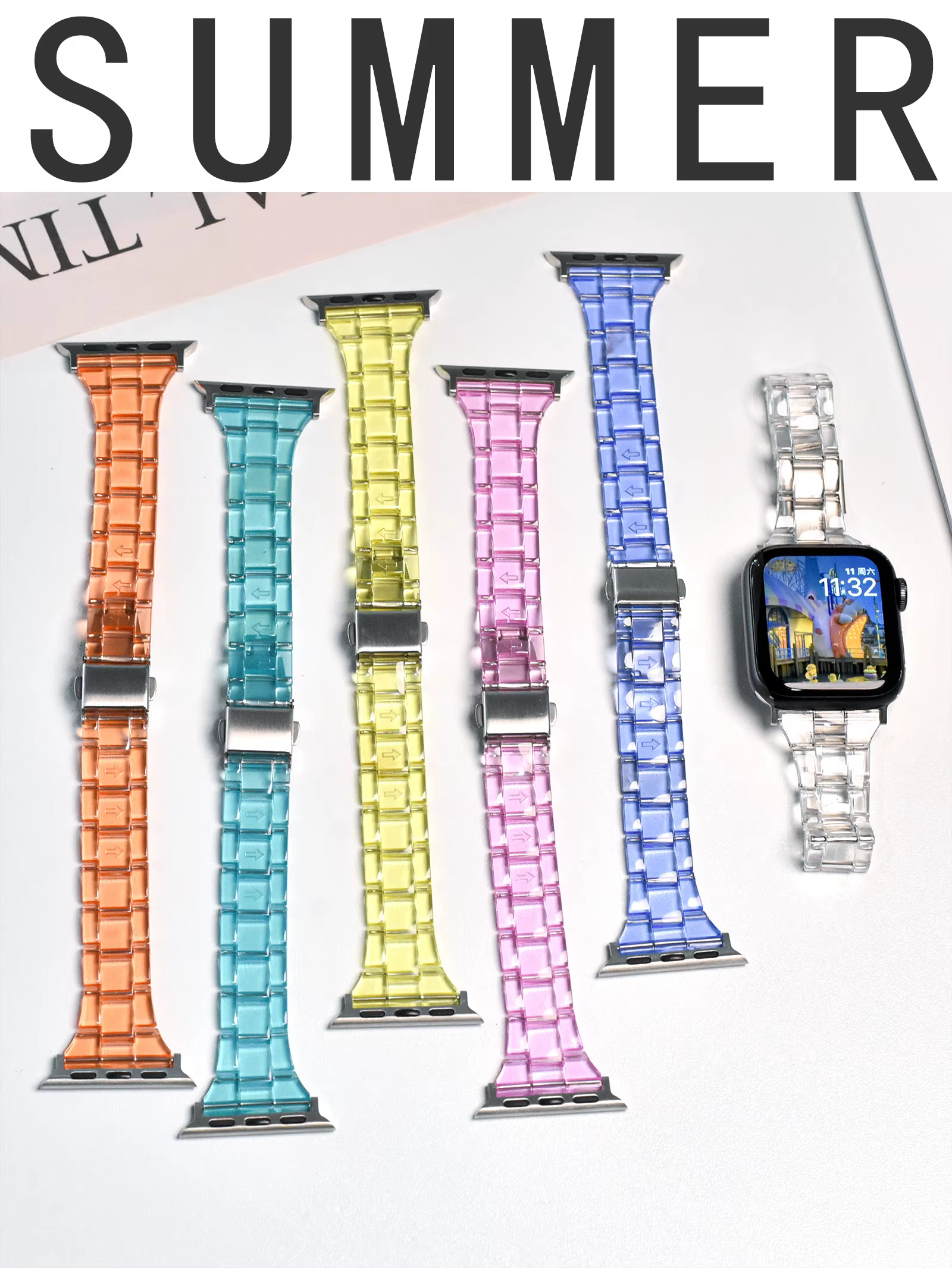 Bracelet de montre en résine mince pour apple watch série 11/10/9 8 7 6 SE 5 4 bandes 42 38mm correa acier clair pour iwatch 44mm 40 41 45 Ultra