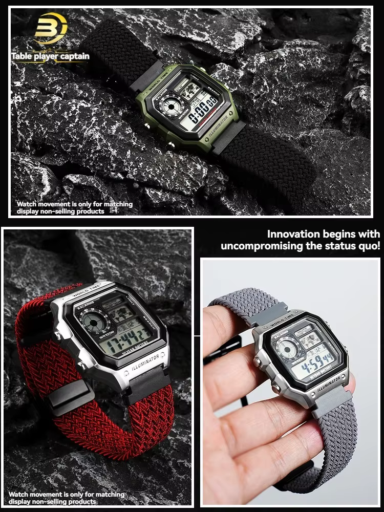 Bracelet de montre en nylon élastique pour Casio A158 A168 A159 A169 F91W AE-1200WHD/ae1300 | Boucle magnétique à