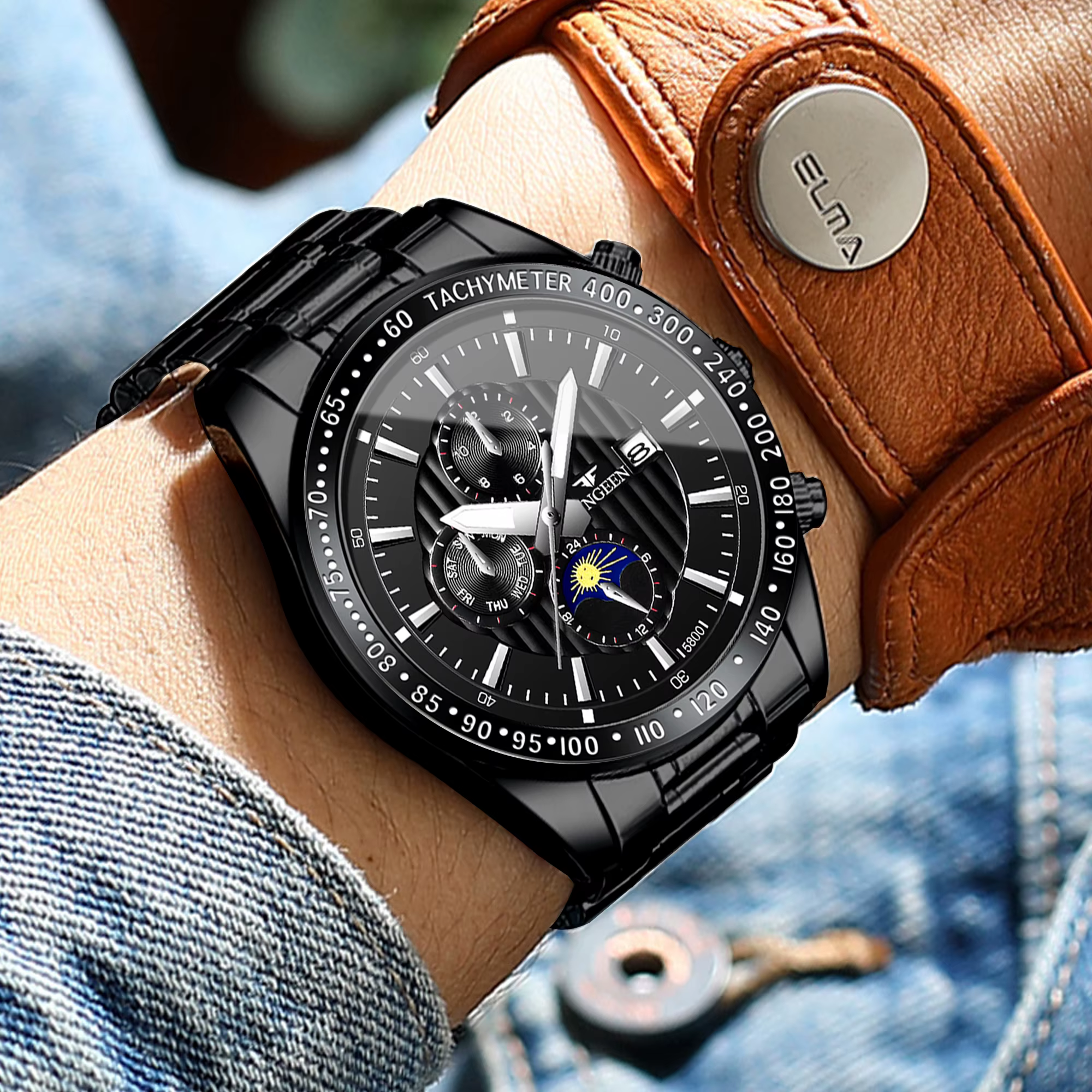 Montres-bracelets en quartz authentiques BINBOND pour hommes