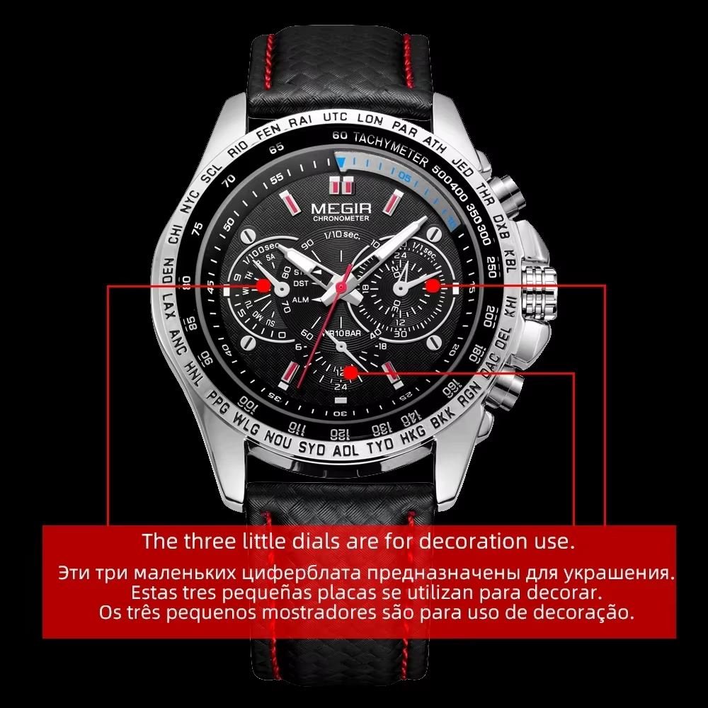 Montre à quartz pour homme MEGIR 1010 avec bracelet en cuir