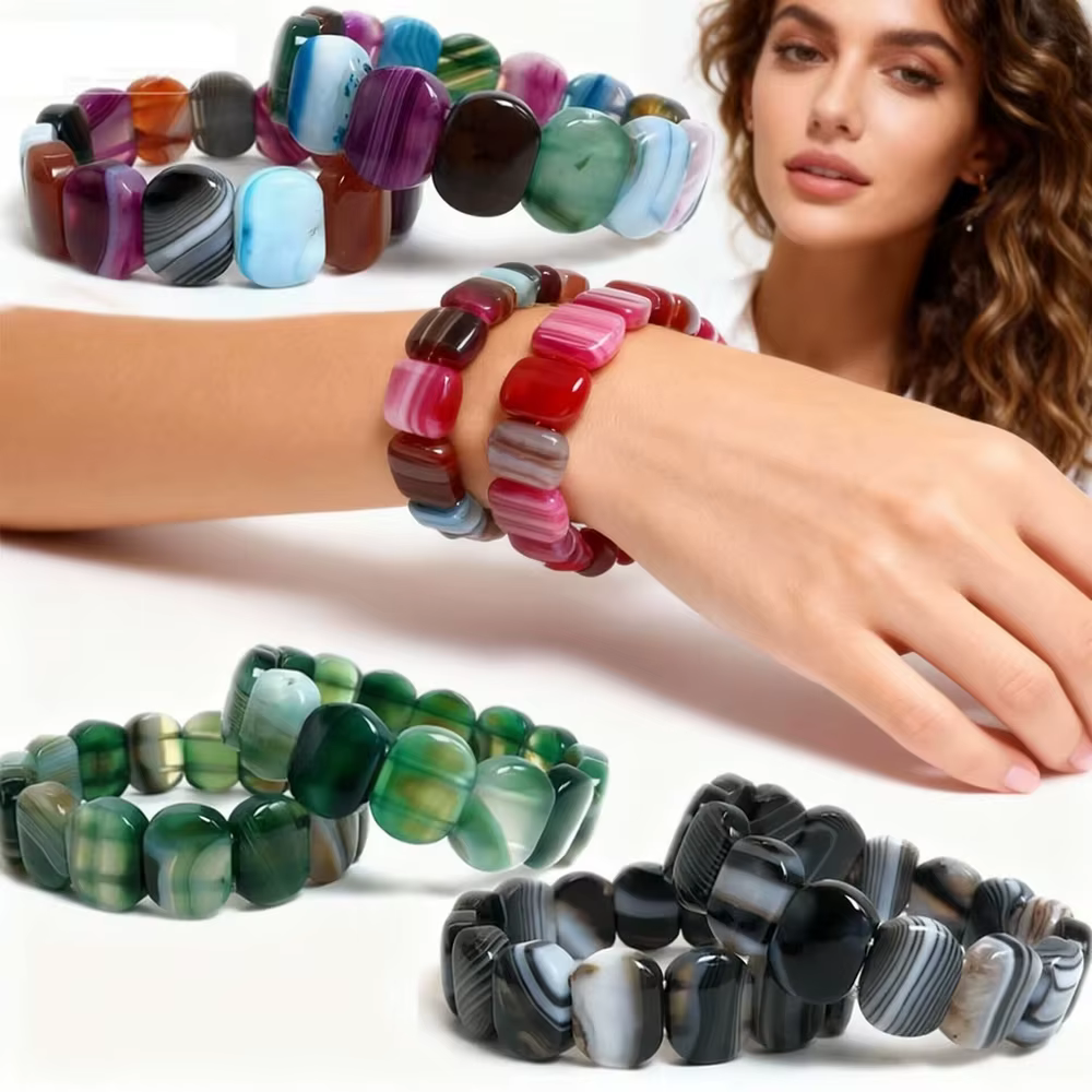 Nouveau Bracelet élastique en pierre de cristal d'agate naturelle 13x18mm pour hommes et femmes, breloque de fête sur la plage, bijoux à la mode pour cadeau de fête
