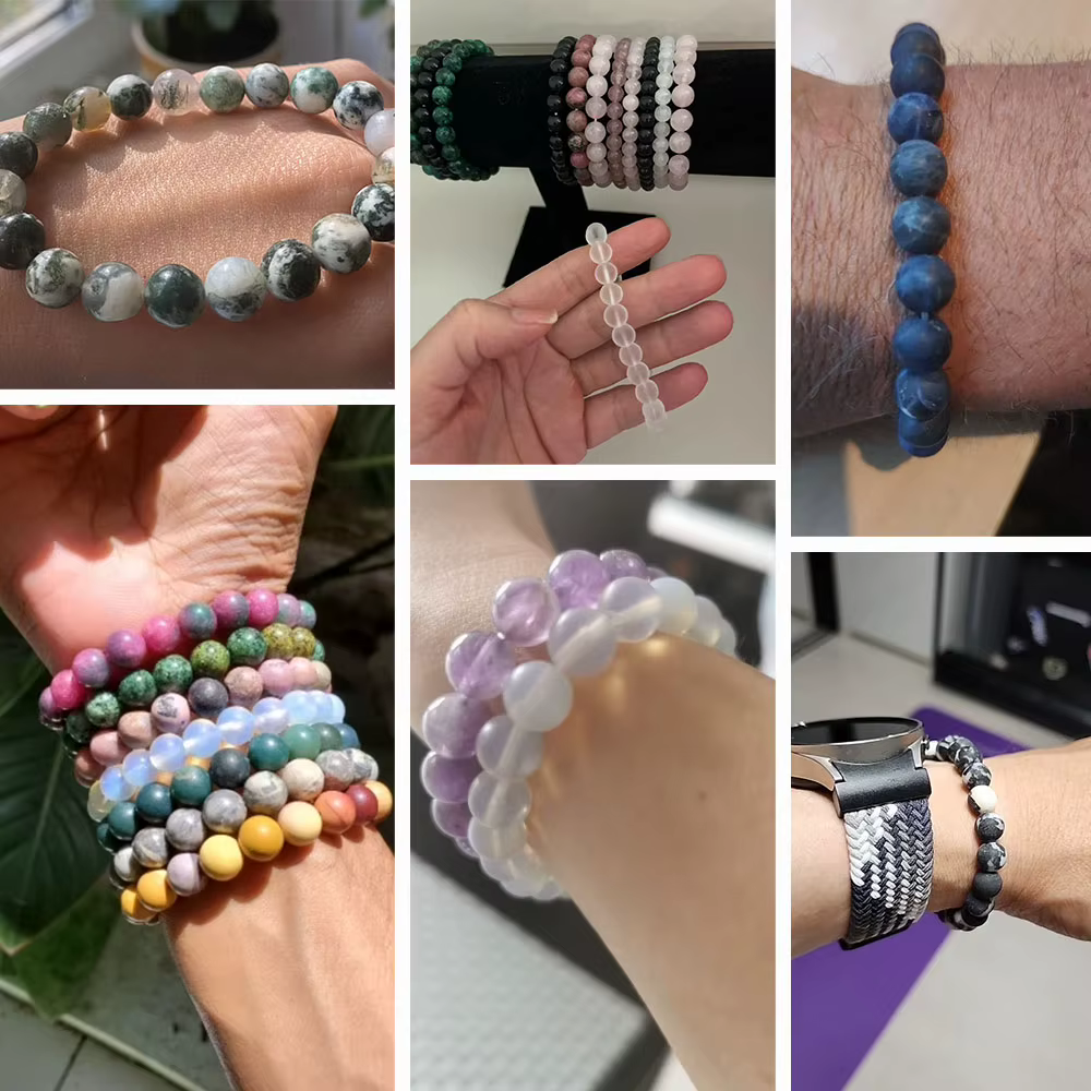 Bracelet en pierre naturelle noire et blanche de 8mm, fait à la main, en opale mate, perles, énergie, Yoga, pour hommes et femmes, bijoux cadeau
