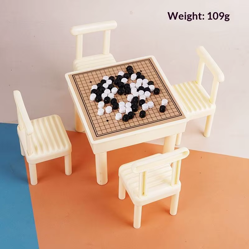 1 ensemble d'accessoires de décoration pour maison de poupée, jeu d'échecs miniature, mini table avec chaise, jeu de ludo, jeu de go, modèle de jeu
