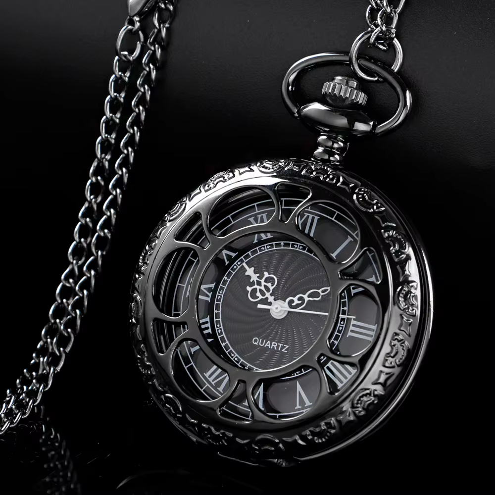 Montres de poche creuses noires pour femmes
