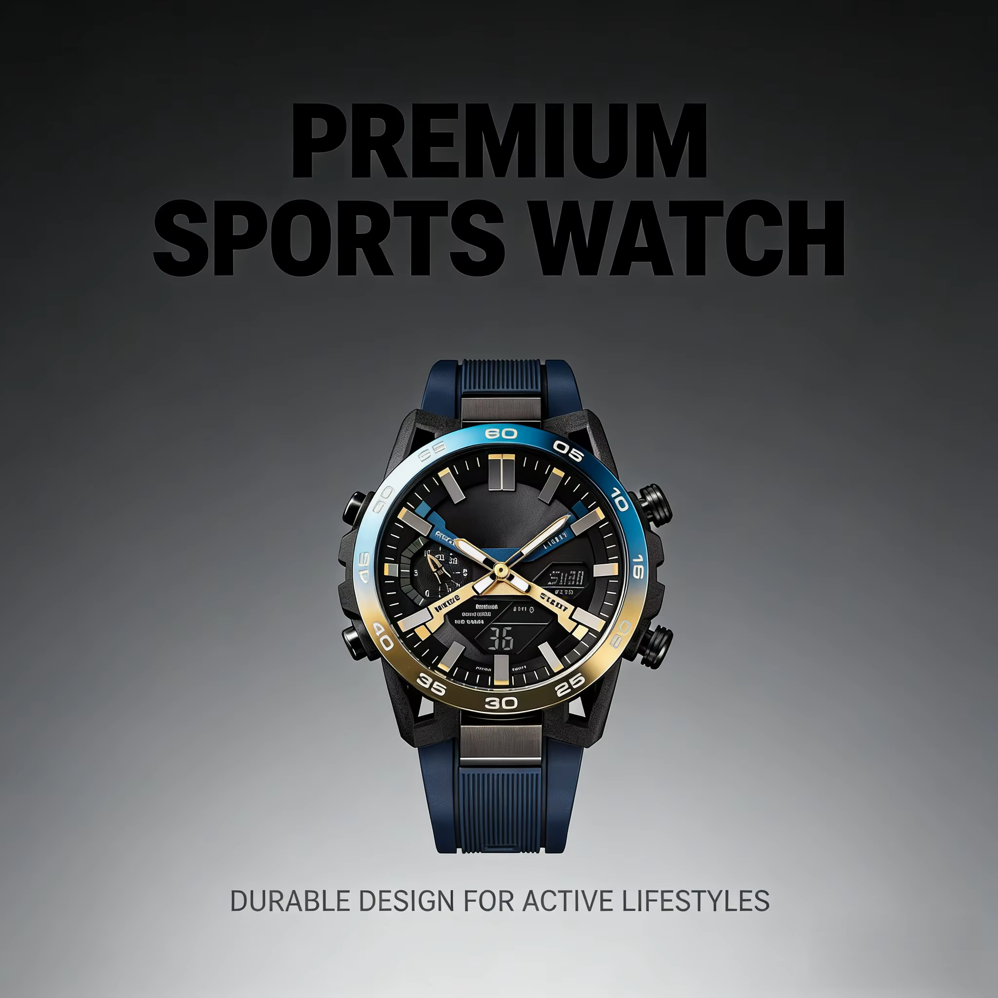 Montre de course multifonction à double affichage avec grand cadran et bracelet en acier