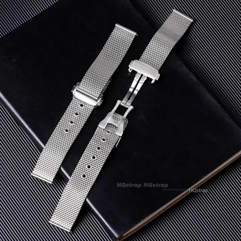 Bracelet de montre milanais en maille pour Omega Seamaster 007, métal et acier inoxydable avec fermoir pliant, 20mm 22mm, Bracelet de montre à dégagement rapide