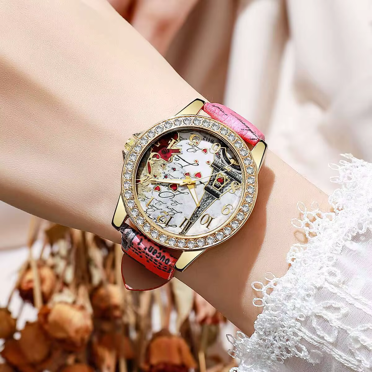 Montre Femme Tendance à Motifs Floraux