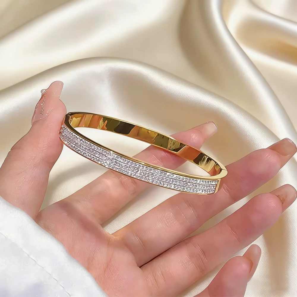 Bracelet jonc de luxe en acier inoxydable plaqué or pour femme, accessoire de mode, cadeau fête des Mères 