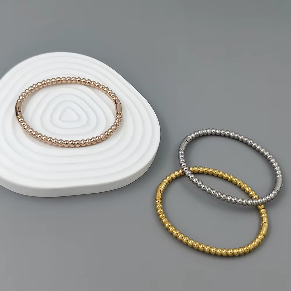 Nouveau bracelet plaqué or en perles de boule en acier inoxydable, bracelet classique en argent en forme de O pour femmes, bijoux de fête de mariage