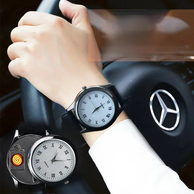 Nouvelle montre pour hommes créative haut de gamme briquet Portable coupe-vent sans flamme Rechargeable USB allume-cigare outil cadeau exquis