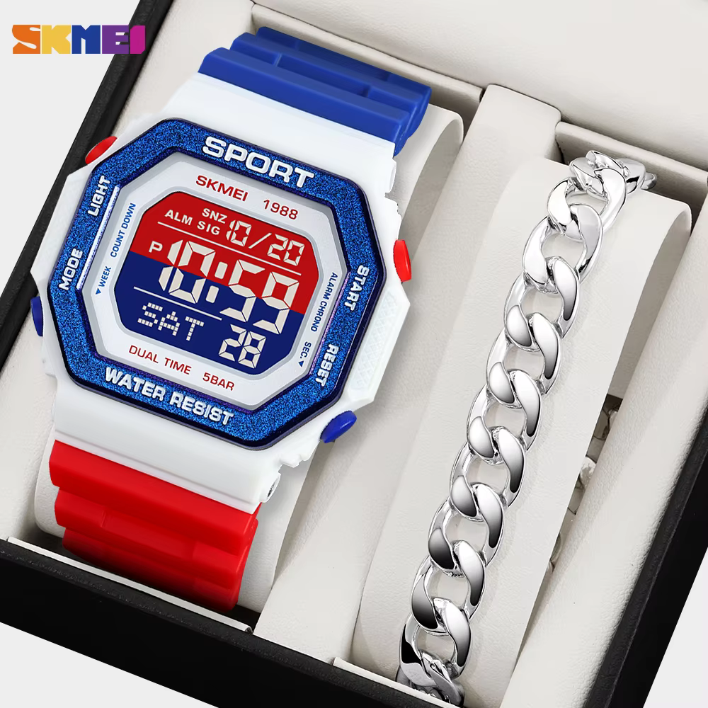 SKMEI mode sport montre numérique pour hommes femmes 5Bar étanche compte à rebours Chrono militaire montre-Bracelet et Bracelet Reloj Hombre