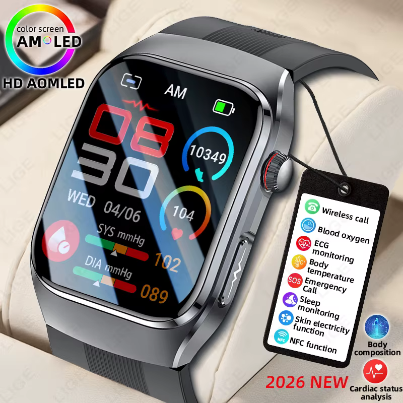 LIGE nouvelle montre intelligente ECG pompe à Air Airbag sangle SpO2 fréquence cardiaque moniteur de sommeil 1.43 "AMOLED santé Bracelet intelligent pour les Parents cadeaux