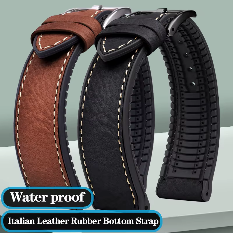 Bracelet de montre en cuir italien et Silicone