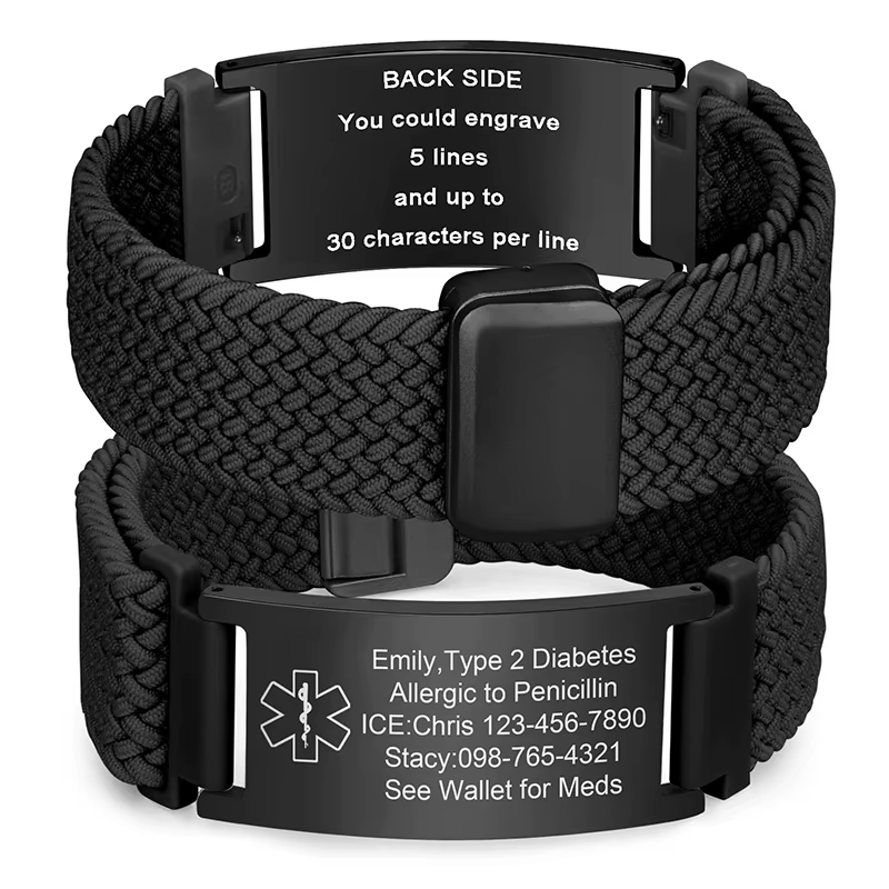Bracelet d'identification d'alerte médicale personnalisé pour hommes et femmes